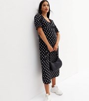 New Look Maternity Black Spot Puff Sleeve Midi Dress